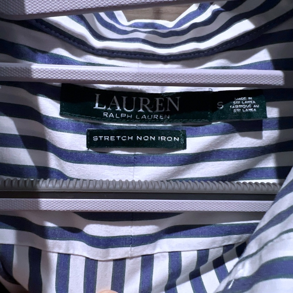 Ralph Lauren Navy and White Striped Button Down Shirt - Picture 3 of 4